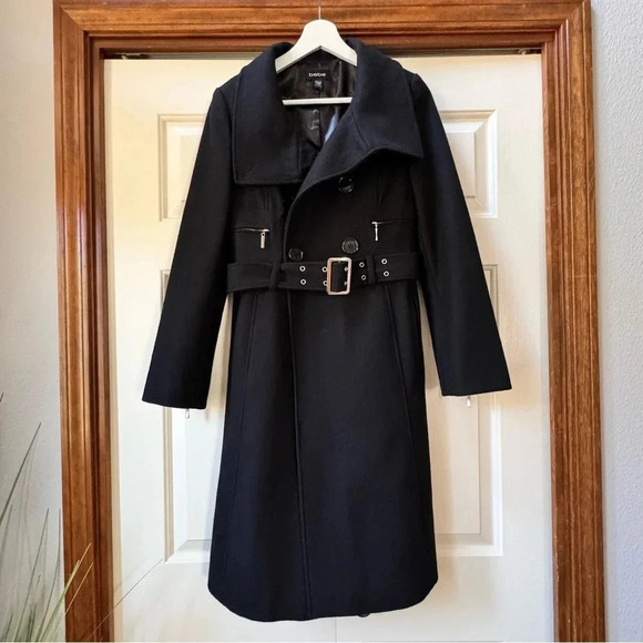 Bebe Wool Belted 3/4 length Double Breasted heavy winter coat Women’s size XS - Picture 2 of 16
